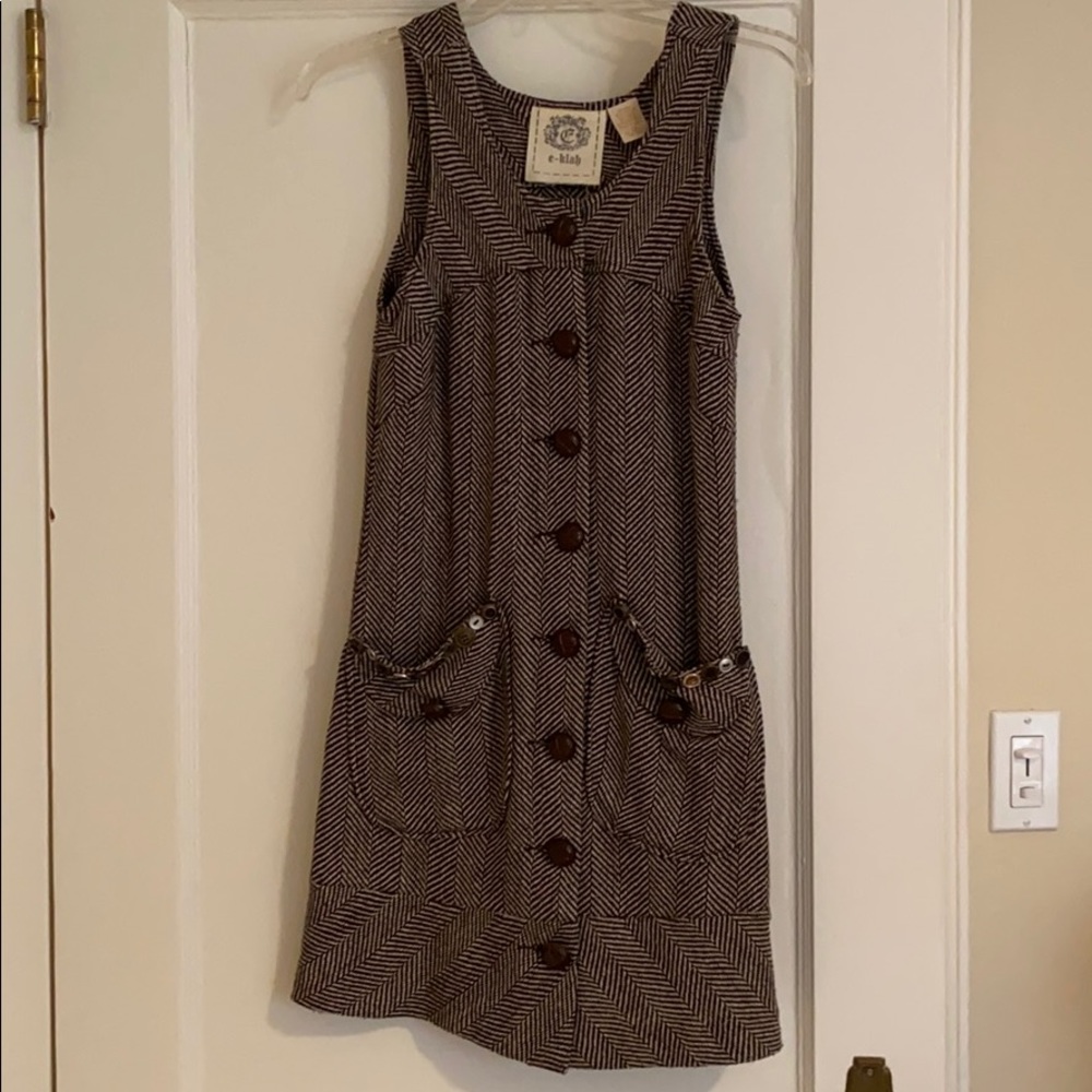 Brown and white herringbone dress with buttons